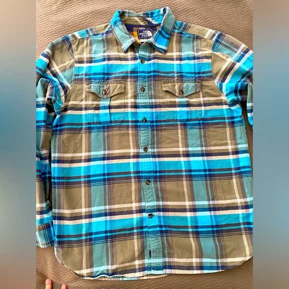 The North Face mens long sleeve plaid flannel heavy weight button up warm shirt - Picture 2 of 13
